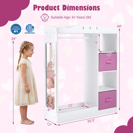 Kids Dress Up Storage with Mirror and Shelves – White