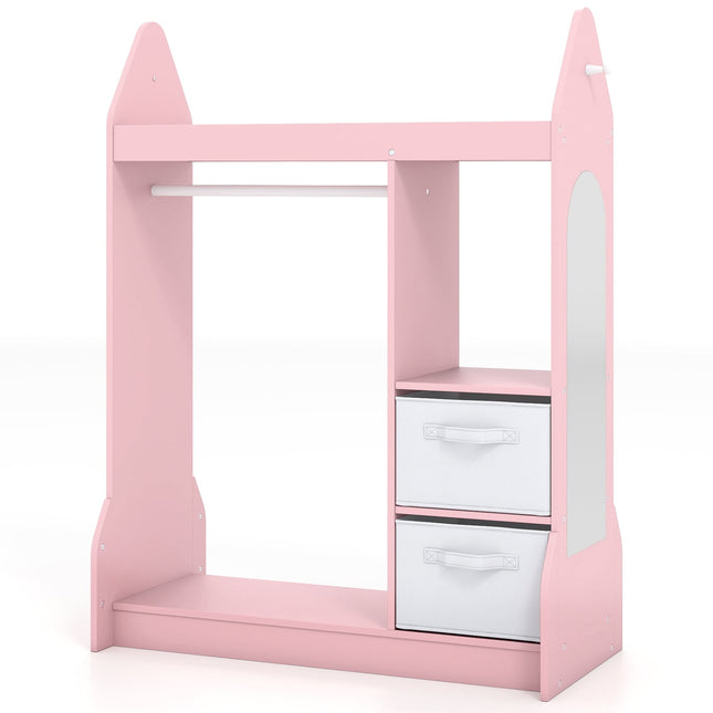 Kids Dress-Up Wardrobe with Mirror – Pink, 107cm