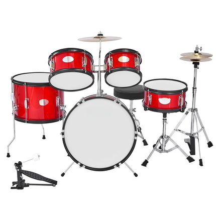 Kids Drum Set, 5-Piece 16-Inch Kit with Throne, Sticks, Red