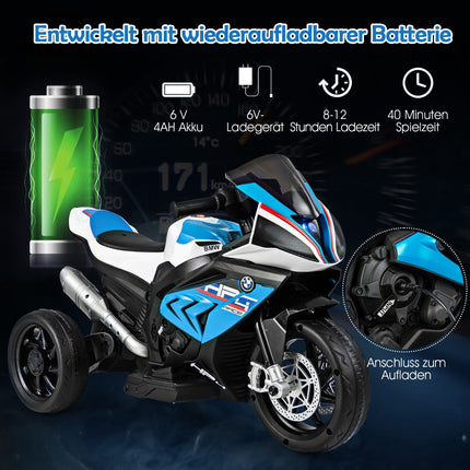 Dětská elektrická tříkolová motorka s hudbou, modrá
