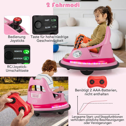 Dětské elektrické narážecí autíčko 12V, dálkové ovládání a joysticky, růžová