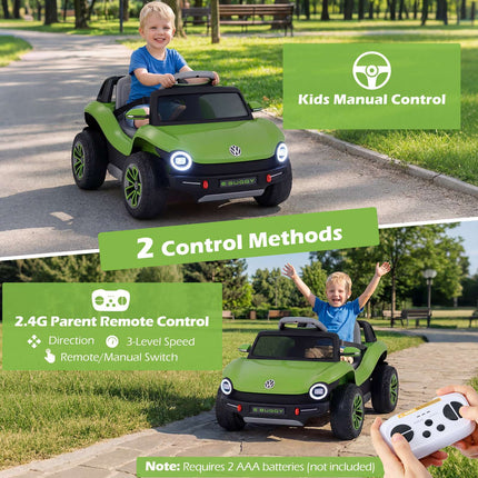 Kids Electric Car 12V with 2.4G Remote Control, LED Lights, Music, Green