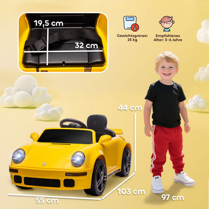 Dětské elektrické autíčko 12V s dálkovým ovládáním, MP3, LED světla, žlutá