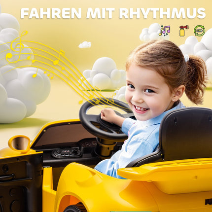 Dětské elektrické autíčko 12V s dálkovým ovládáním, MP3, LED světla, žlutá