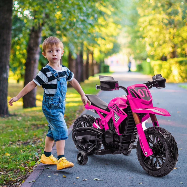 Dětská elektrická motorka 12V s pomocnými kolečky, růžová