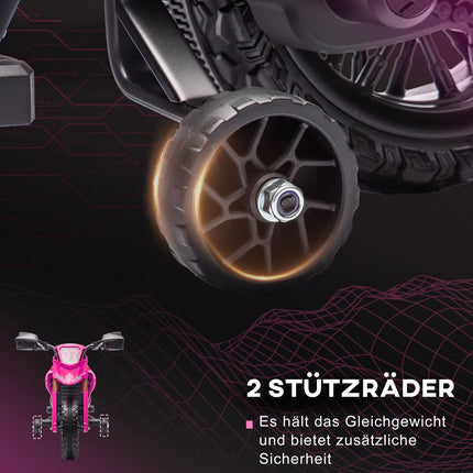 Dětská elektrická motorka 12V s pomocnými kolečky, růžová