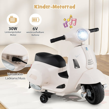 Dětská elektrická motorka 6V s LED světlometem, bílá
