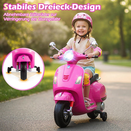 Kids Electric Motorcycle with LED Lights, Pink, Ages 3-6