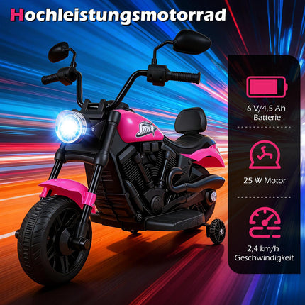 Dětská elektrická motorka s hudbou, světlomety a pomocnými kolečky