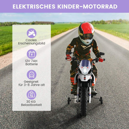 Dětská elektrická motorka s pomocnými kolečky, hudba, baterie 12V
