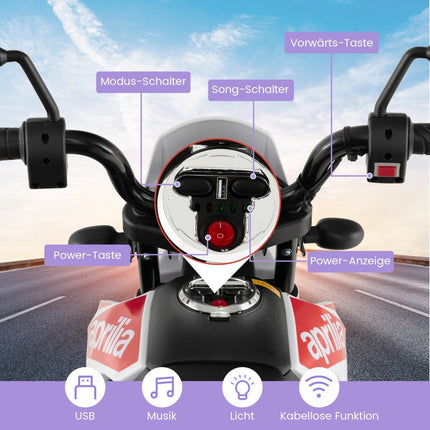 Dětská elektrická motorka s pomocnými kolečky, hudba, baterie 12V