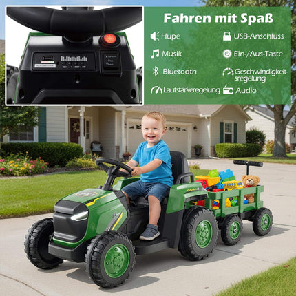 Dětský elektrický traktor s odnímatelnou vlečkou a dálkovým ovládáním
