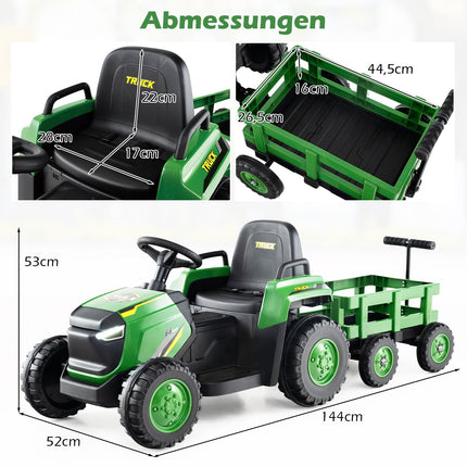 Dětský elektrický traktor s odnímatelnou vlečkou a dálkovým ovládáním