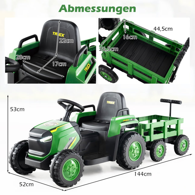 Dětský elektrický traktor s odnímatelnou vlečkou a dálkovým ovládáním
