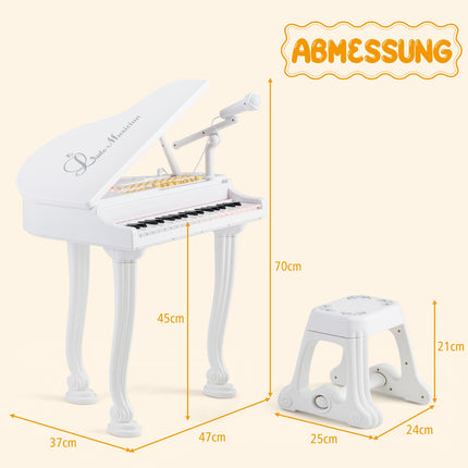 Dětský keyboard s 37 klávesami a stoličkou, bílý