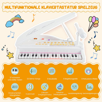 Dětský keyboard s 37 klávesami a stoličkou, bílý