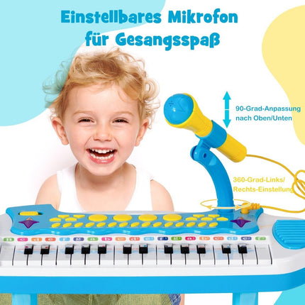 Dětský keyboard se stoličkou a mikrofonem, 31 kláves, modrý