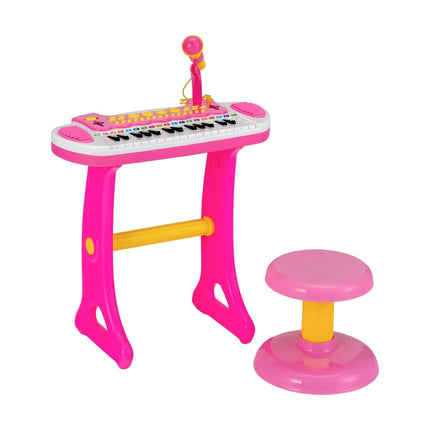 Dětský keyboard se stoličkou a mikrofonem, 31 kláves, růžový