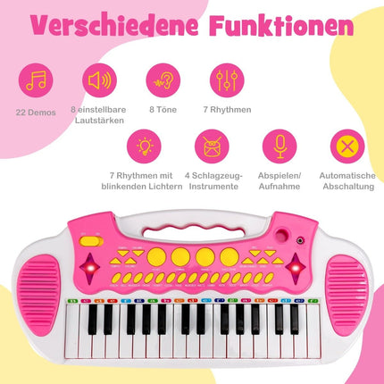 Dětský keyboard se stoličkou a mikrofonem, 31 kláves, růžový