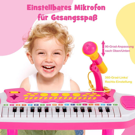 Dětský keyboard se stoličkou a mikrofonem, 31 kláves, růžový