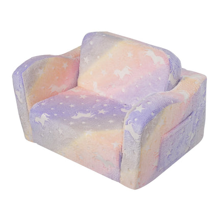 Kids Fold-Out Sofa Bed, 2-in-1 Glow-in-the-Dark Rainbow