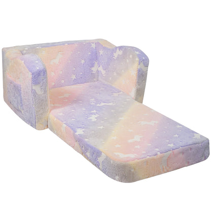 Kids Fold-Out Sofa Bed, 2-in-1 Glow-in-the-Dark Rainbow