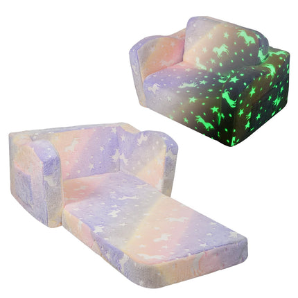 Kids Fold-Out Sofa Bed, 2-in-1 Glow-in-the-Dark Rainbow