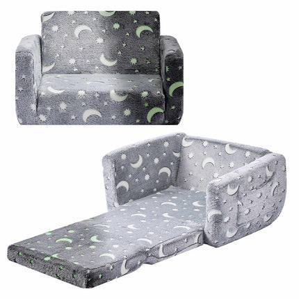 Kids Fold-Out Sofa Chair – Glow-in-the-Dark, Gray