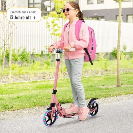 Dětská skládací koloběžka se světly, nastavitelná řídítka, růžová