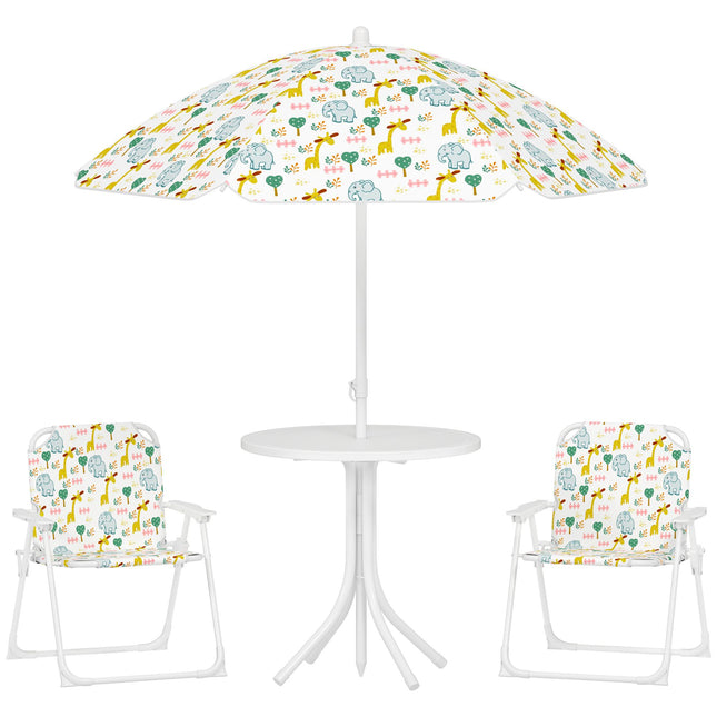 Kids' Folding Table Set with Umbrella, Animal Design