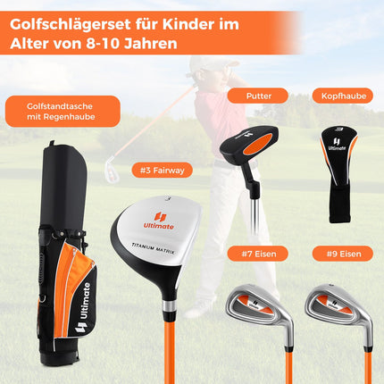 Dětská sada golfových holí pro praváky, 8-10 let, oranžová