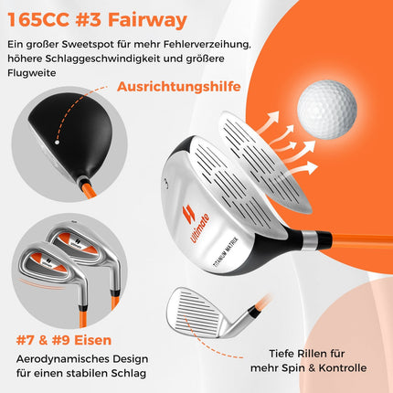 Dětská sada golfových holí pro praváky, 8-10 let, oranžová