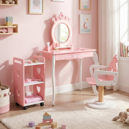 Kids Hair Salon Play Set with LED Mirror & Swivel Chair