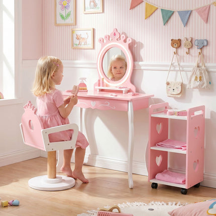 Kids Hair Salon Play Set with LED Mirror & Swivel Chair