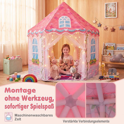 Kids Hexagonal Play Tent with Dance Mat – Pink