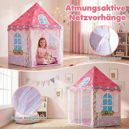 Kids Hexagonal Play Tent with Dance Mat – Pink