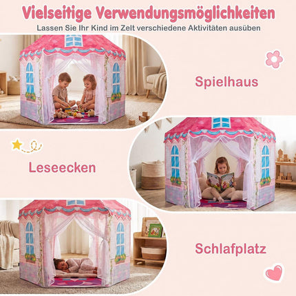 Kids Hexagonal Play Tent with Dance Mat – Pink