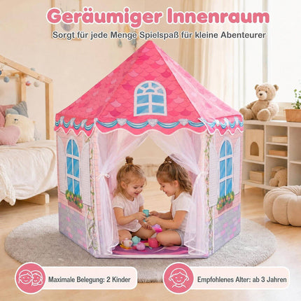 Kids Hexagonal Play Tent with Dance Mat – Pink