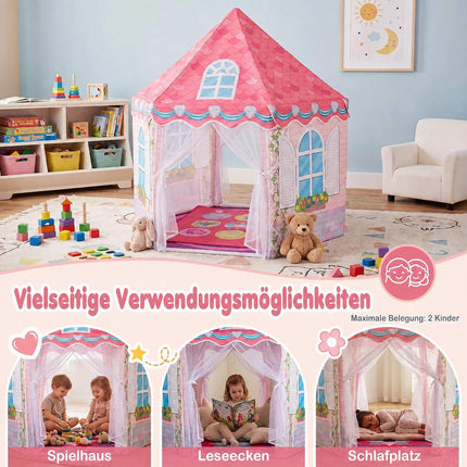Kids Hexagonal Play Tent with Dance Mat & Tulle Curtain