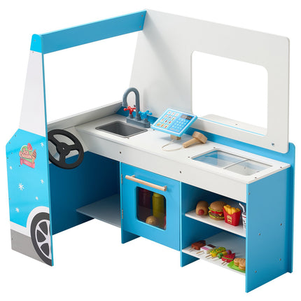 Kids Ice Cream Cart Playset, 25-Piece Wooden Stand