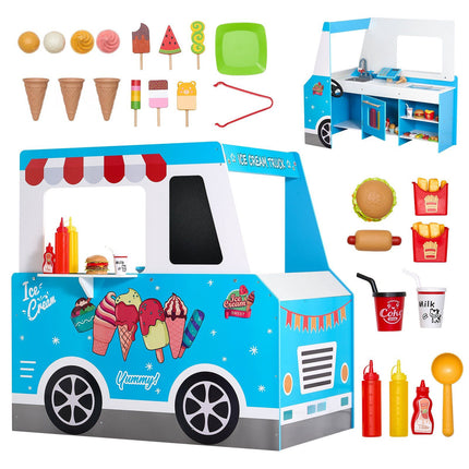 Kids Ice Cream Cart Playset, 25-Piece Wooden Stand