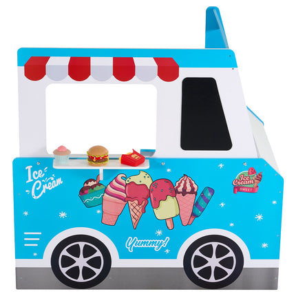 Kids Ice Cream Cart Playset, 25-Piece Wooden Stand