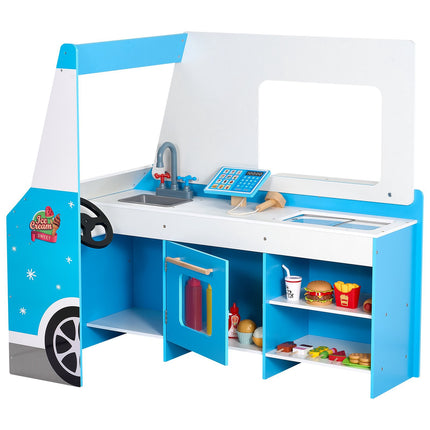 Kids Ice Cream Cart Playset, 25-Piece Wooden Stand