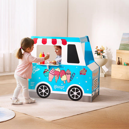 Kids Ice Cream Cart Playset, 25-Piece Wooden Stand