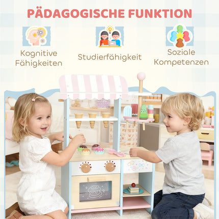 Dětský zmrzlinový vozík se 17 doplňky – MDF, světle modrý