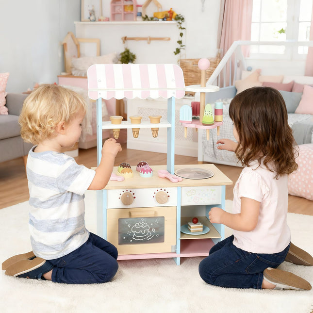 Kids Ice Cream Cart with 17 Accessories – MDF, Light Blue