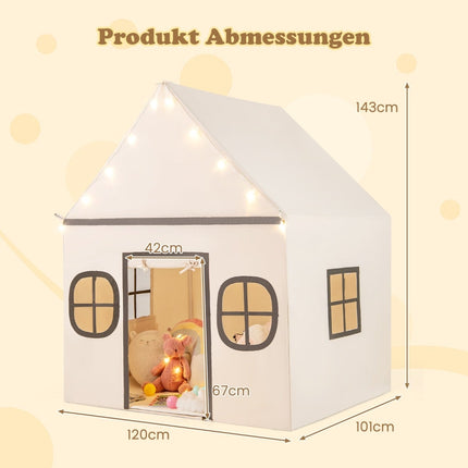 Kids Indoor Playhouse Tent with Star Lights, Beige & Black