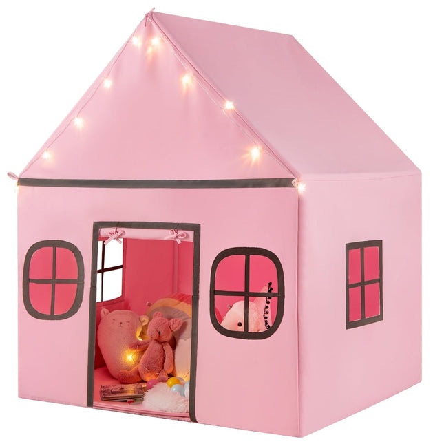 Kids Indoor Playhouse Tent with Star Lights & Mat