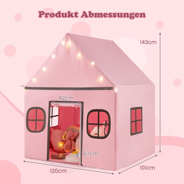 Kids Indoor Playhouse Tent with Star Lights & Mat