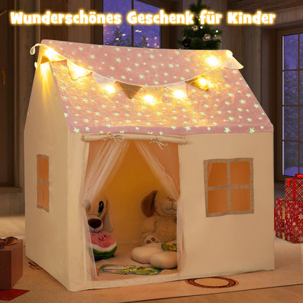 Kids Indoor Playhouse with Mat & Star Lights